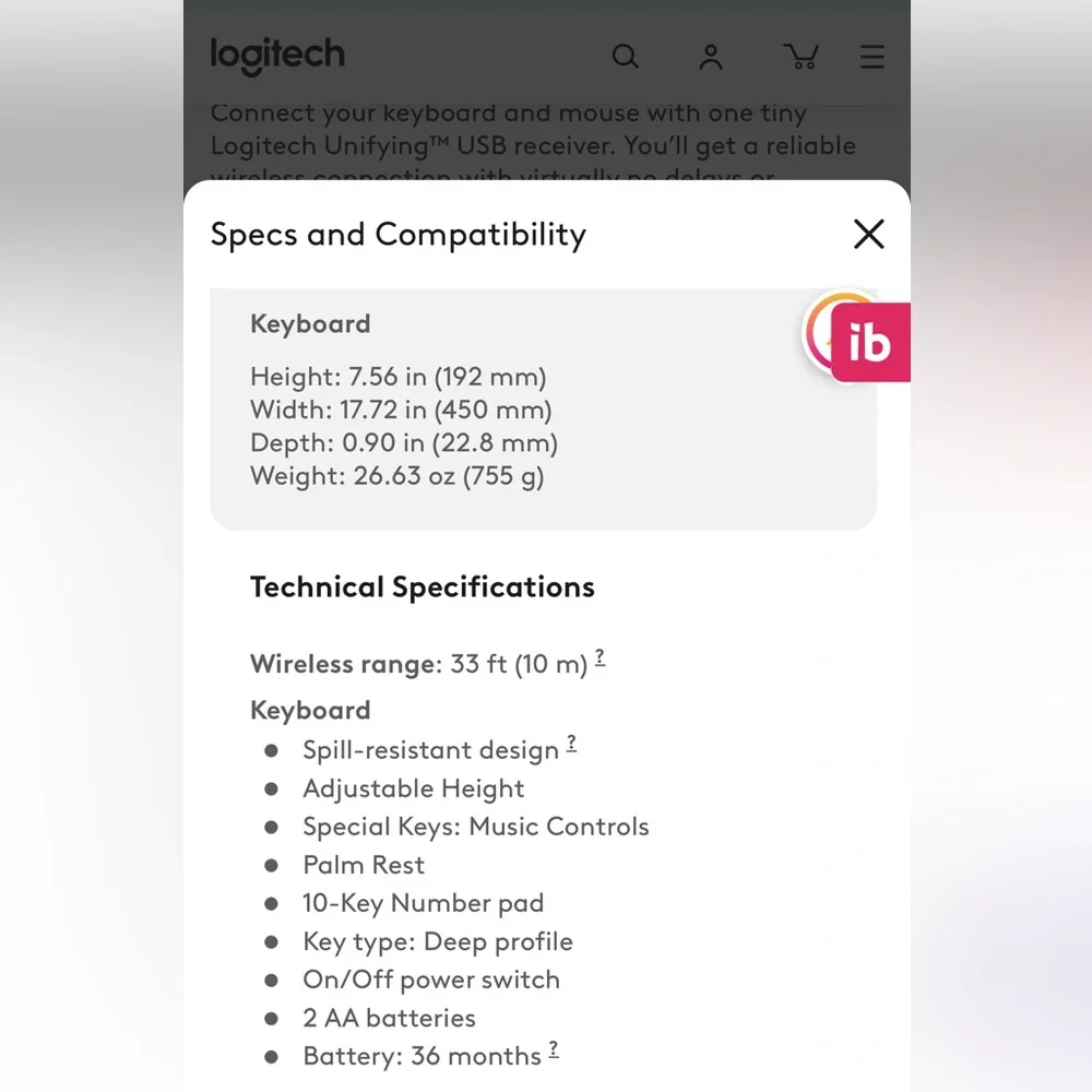 Logitech Wireless Keyboard Full Size Portable Gaming Work Office Typing College